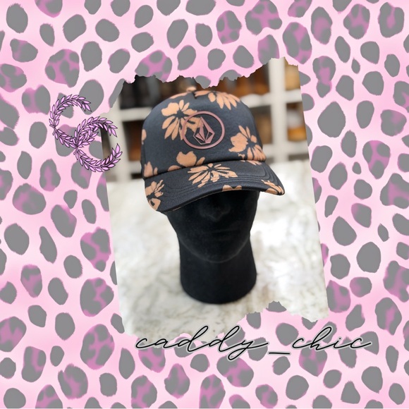 Volcom Accessories - Volcom Black Trucker Hat Bronze Floral – Stone Logo Snapback NWOT